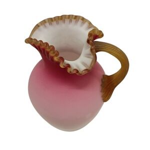 Victorian Peach Crest Pitcher Jug Amber Reed Handle Unmarked‎
